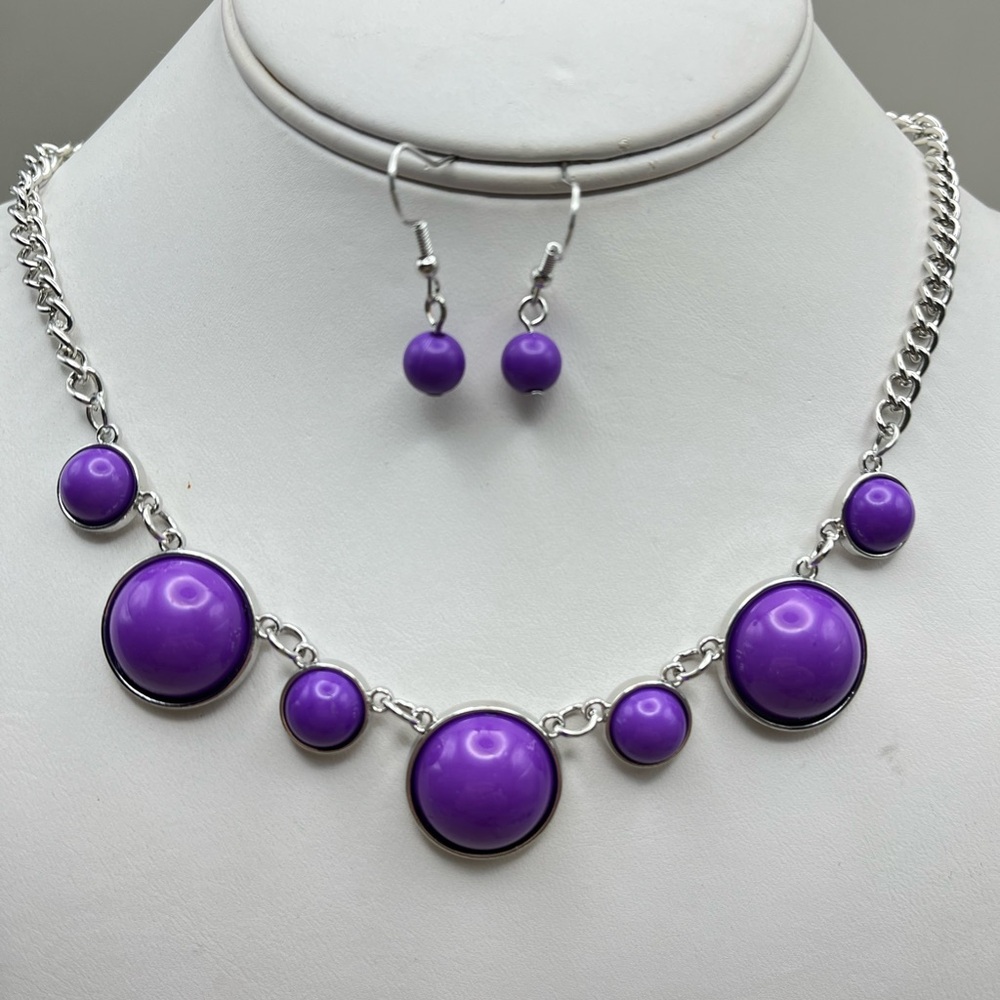 Purple Beaded Necklace and Earring Set